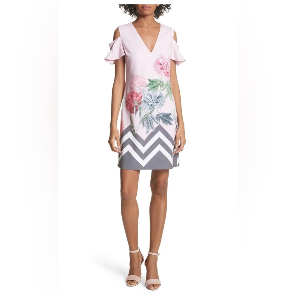 Ted Baker London Jareye Cutout Tunic Dress Dusty Pink Floral Size‎ 3 small